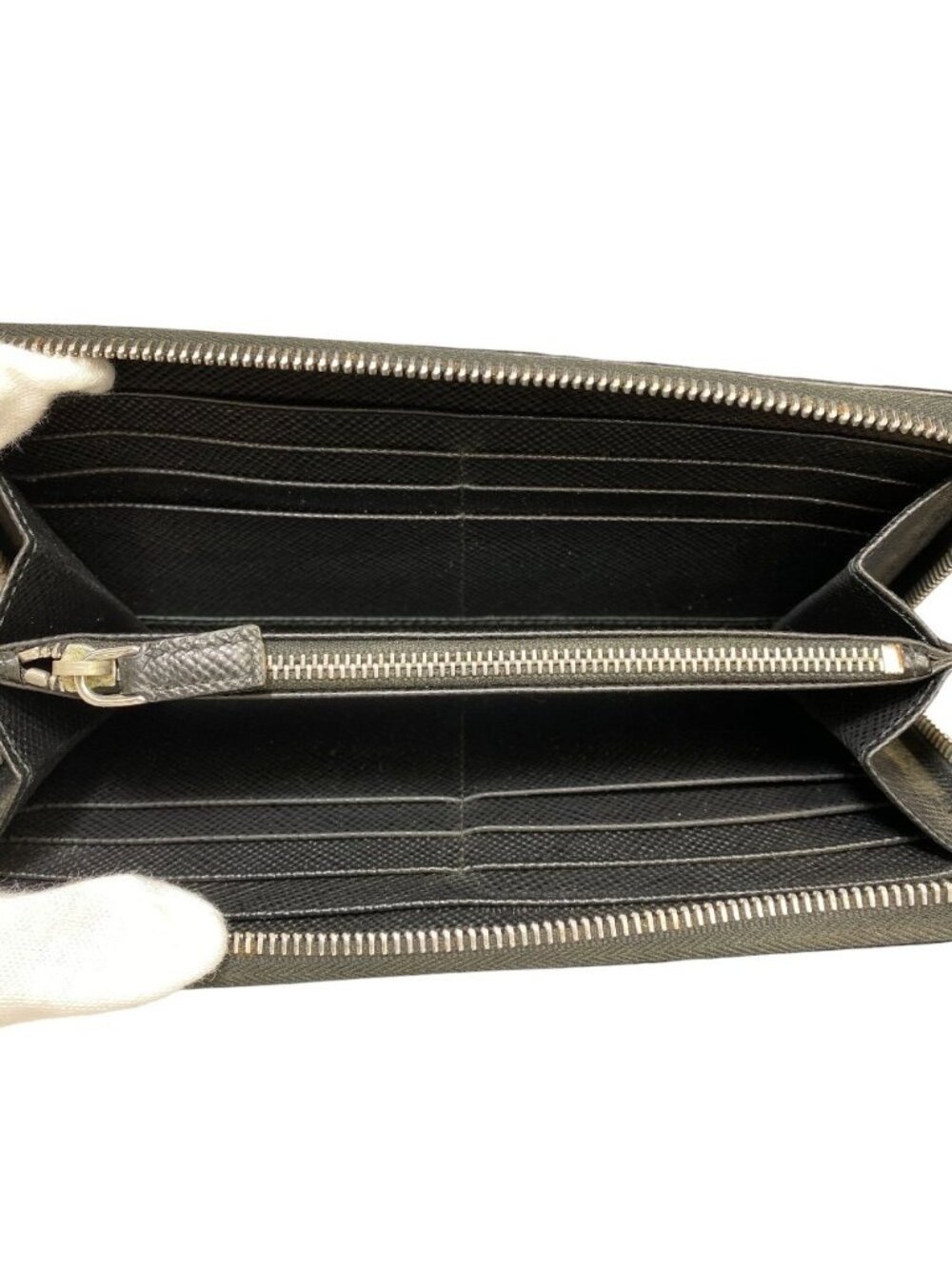 Prada Wallet Zip Around Logo Saffiano Leather Black Business Daily Capacity - Picture 6 of 10